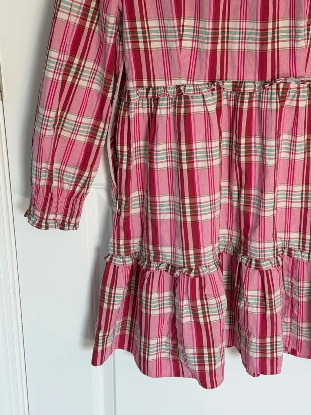 J.Crew Sweet Briar Marine Salt Pink Plaid Ruffle Trim Mini Dress 10 39674